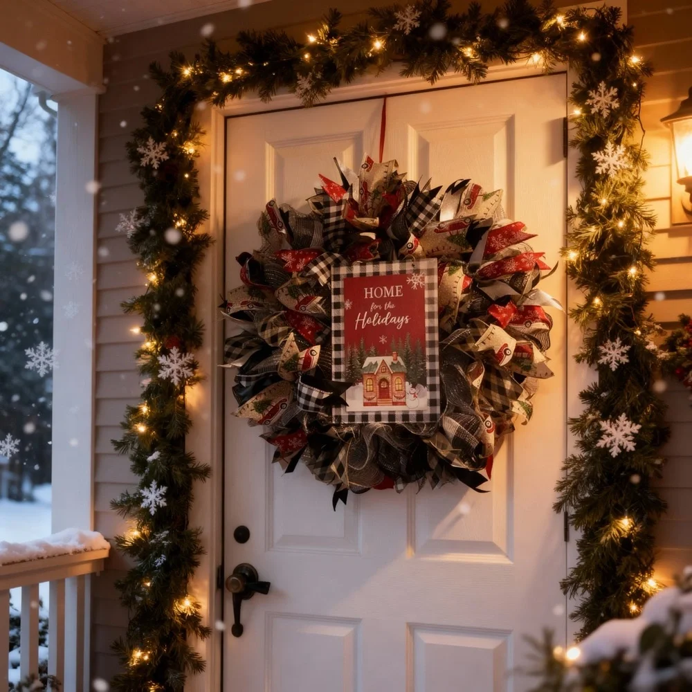 Festive Holiday Wreath with Red and Black Accents